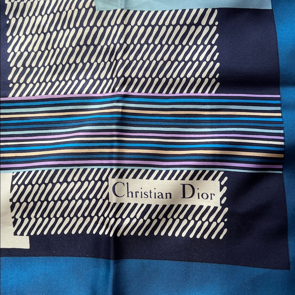 CHRISTIAN DIOR 100% Silk Scarf  31”x 31”
Hand rolled Edges Abstract Design - Picture 7 of 7